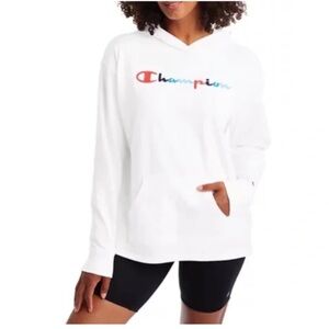 Champion White Hoodie multicolor logo NWT SZ MED